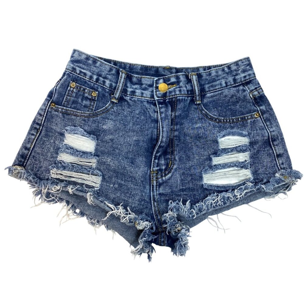 Shein Distressed Cut Off High Rise Denim Blue Jean Shorts Women's Size 4